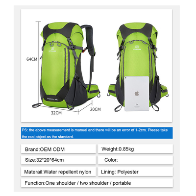 zaino leggero 40L del viaggio delle donne d'escursione impermeabili verdi dello zaino di 64cm