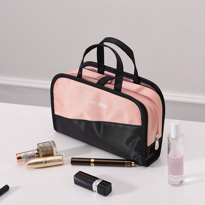 Trucco di plastica pieghevole della borsa dell'articolo da toeletta della borsa cosmetica impermeabile nera di rosa chiaro