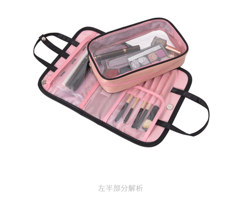 Trucco di plastica pieghevole della borsa dell'articolo da toeletta della borsa cosmetica impermeabile nera di rosa chiaro