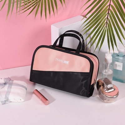 Trucco di plastica pieghevole della borsa dell'articolo da toeletta della borsa cosmetica impermeabile nera di rosa chiaro