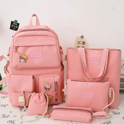 La borsa di scuola delle ragazze ha messo la tela ODM della borsa della matita dell'imbracatura dell'insieme dello zaino di 5 pezzi