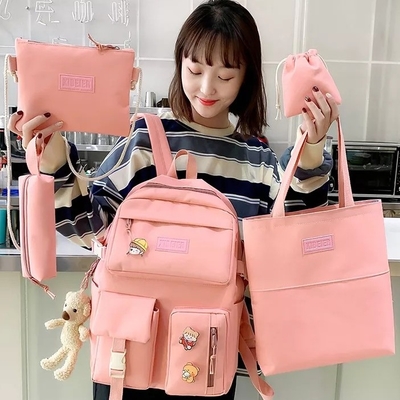 La borsa di scuola delle ragazze ha messo la tela ODM della borsa della matita dell'imbracatura dell'insieme dello zaino di 5 pezzi
