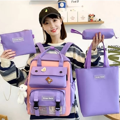 Studente Canvas 4 in 1 borsa di scuola degli insiemi dello zaino messa per i ragazzi delle ragazze