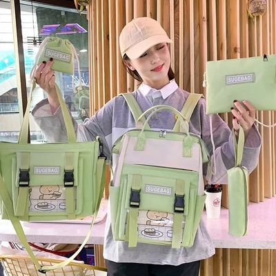 Lo zaino verde mette le ragazze durevoli della borsa di libro degli studenti del computer portatile