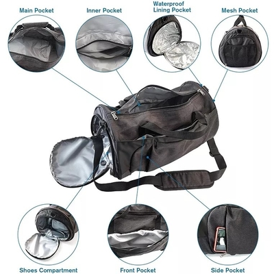 Anti borsa della palestra della borsa di viaggio di furto del poliestere con il compartimento bagnato della scarpa della tasca