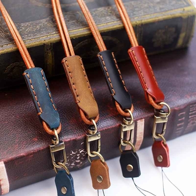 Cinghia universale del telefono di Lanyard Strap Adjustable Leather Neck del telefono dell'OEM con il metallo della toppa